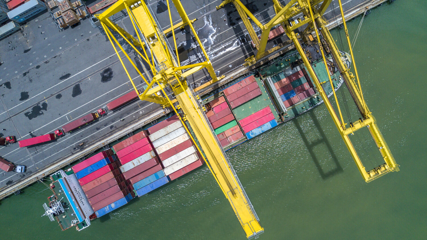 Aerial view of port in Asia